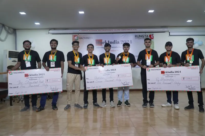 HackIndia Spark 2024 prize winners lined up with cheques